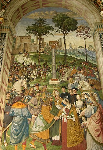 Bibliothque Piccolomini
Sienne, Toscane, Italie
Fresque du Pinturicchio (1509). Pie II prside aux fianailles de Frdric III et d'Eleonore du Portugal.